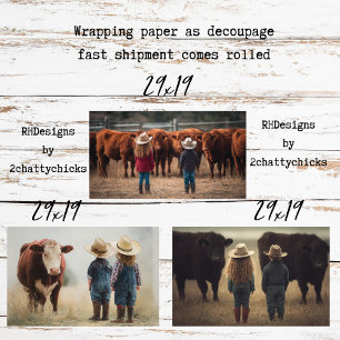 Wrapping Paper Decoupage Farm Kids & Cattle 