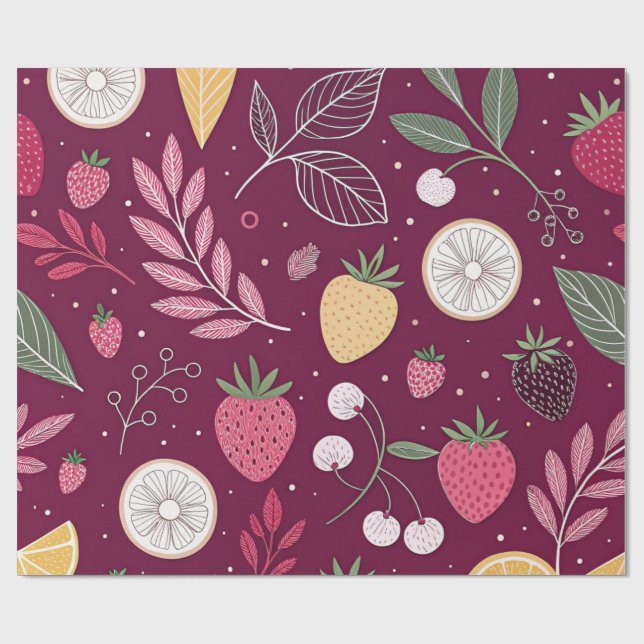 Wrapping Paper – Deep Plum Fruit Pattern by JoyCry (Flat)