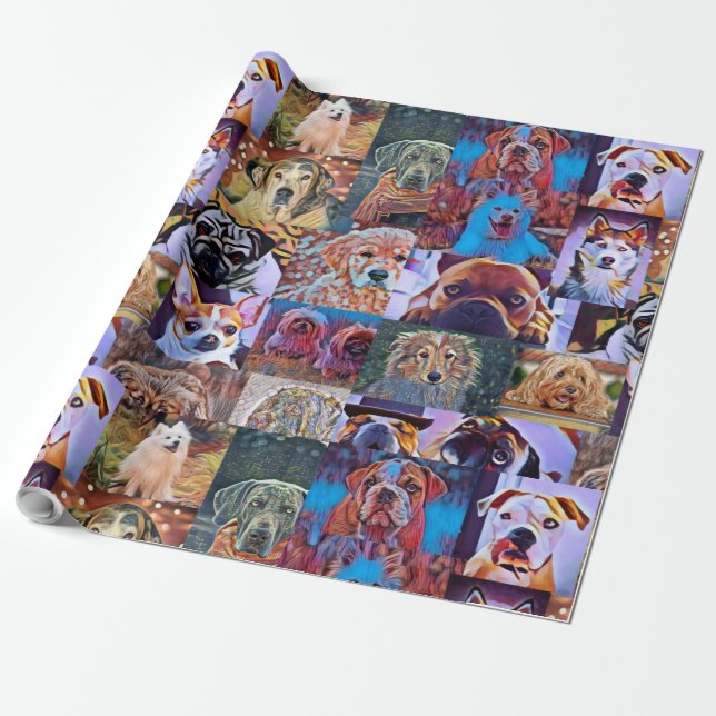 Wrapping Paper Dog Puppies Collage Photo Gift Wrap (Unrolled)
