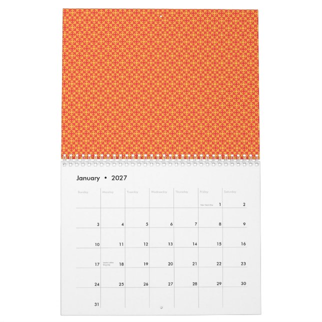 Wrapping paper featuring a pattern with orange, re calendar (Jan 2027)