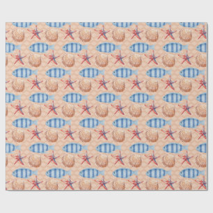 Wrapping Paper Fish Starfish Shell Ocean Pattern