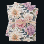 Wrapping Paper Flat Sheet Set of 3<br><div class="desc">This beautiful floral wrapping paper is perfect for weddings,  birthdays,  anniversaries,  Mother's Day and many other special occasions.  This versatile design can be used for almost any occasion.  This gorgeous design features roses and lilies in soft pastel tones.</div>