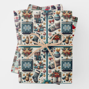 Wrapping Paper Flat Sheet Set of 3 for Christmas 
