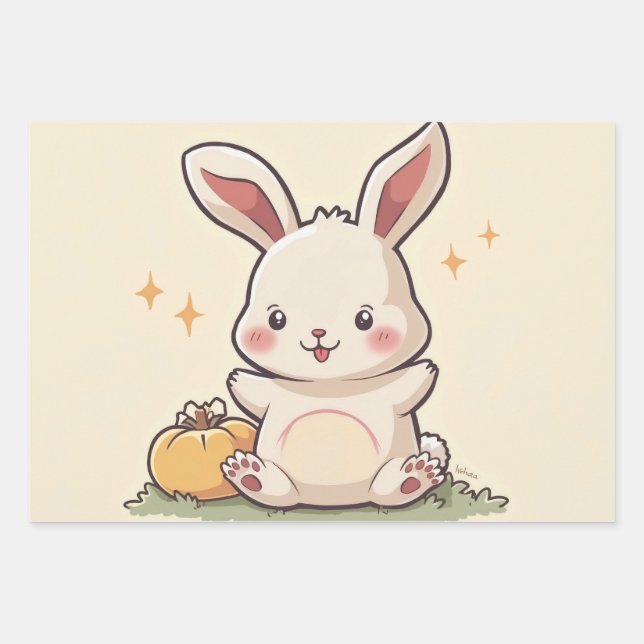 Wrapping Paper Flat Sheet Set of 3 Lovely bunny gi (Front)