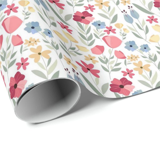 Wrapping Paper - Floral Design Red Blue Yellow (Roll Corner)