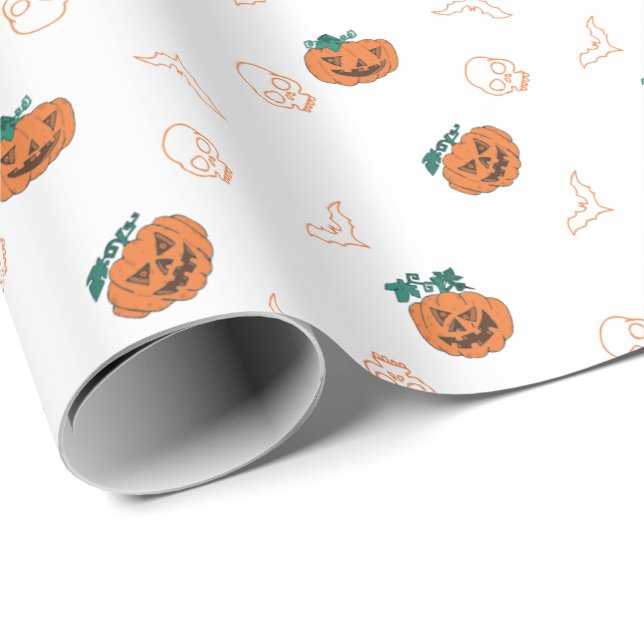 Wrapping Paper  for halloween - Pumpkins, Skulls,  (Roll Corner)