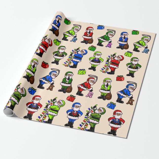 Wrapping Paper Four Colour Santas (Unrolled)