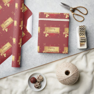 Wrapping Paper - Gold Burgundy - Merry Christmas