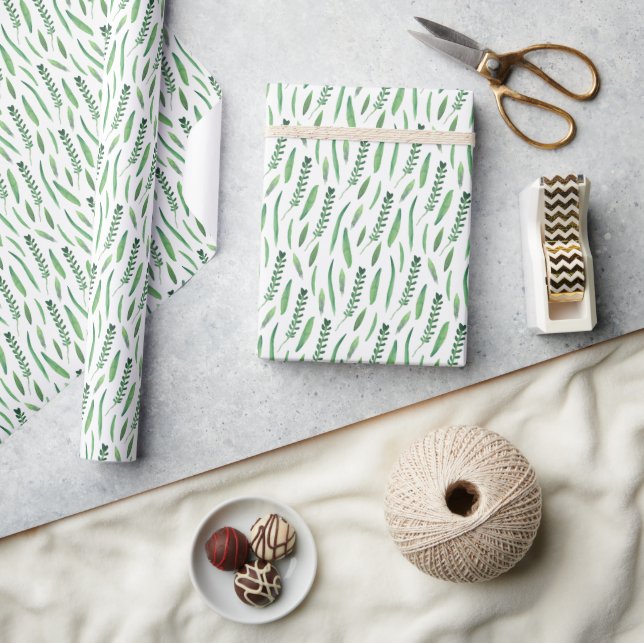 Wrapping Paper - Green Leaves Pattern (Crafts)
