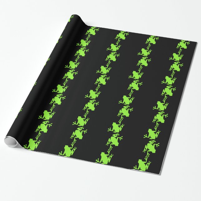 wrapping paper, green neon frogs paper (Unrolled)