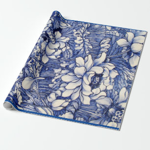 Wrapping Paper JAPANESE FLORAL PRINT IN BLUE