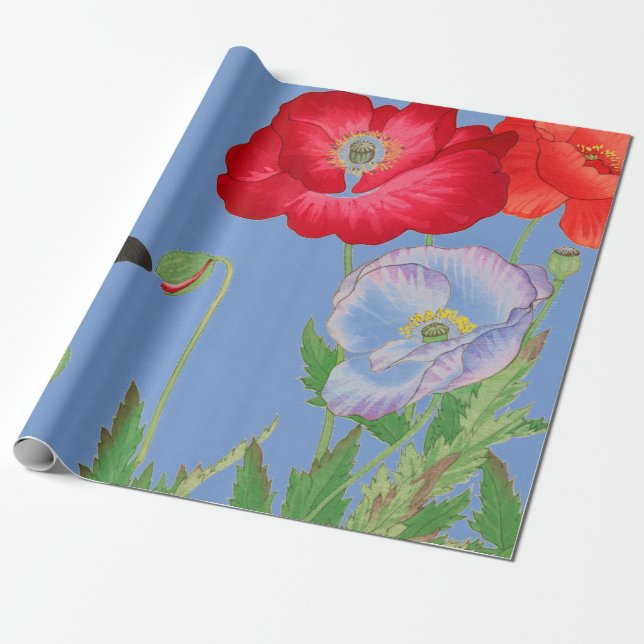 Wrapping Paper JAPANESE POPPIES WITH BUTTERFLY (Unrolled)