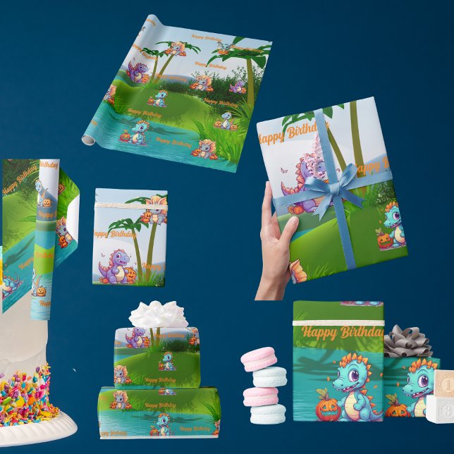 Wrapping Paper Kids Birthday Gift Baby Dinosaur (Creator Uploaded)