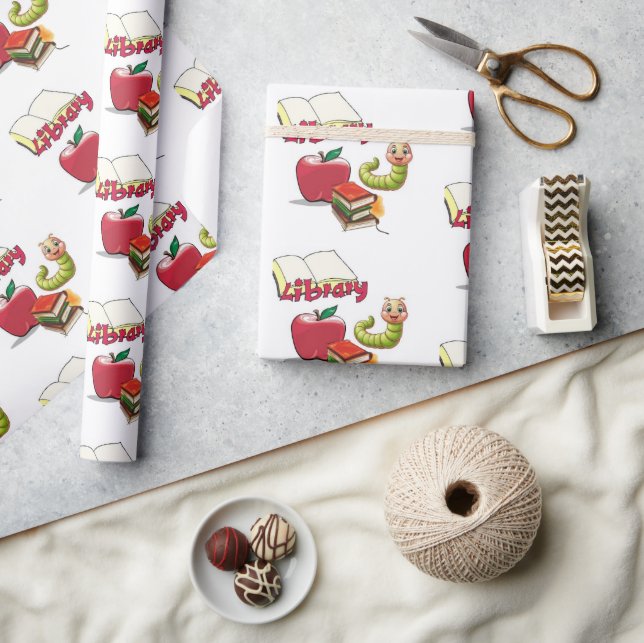 Wrapping Paper Librarian Book Worm Apple   (Crafts)