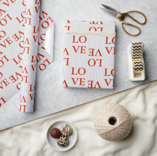Wrapping Paper - LOVE Red Stripes Grey