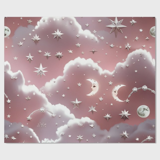 Wrapping Paper – Luxury Quartz Pink Celestial Moon (Flat)