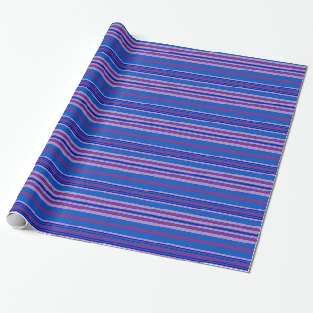 Wrapping Paper: Mauve, Purple, Blue, Navy Stripes Paper (Unrolled)