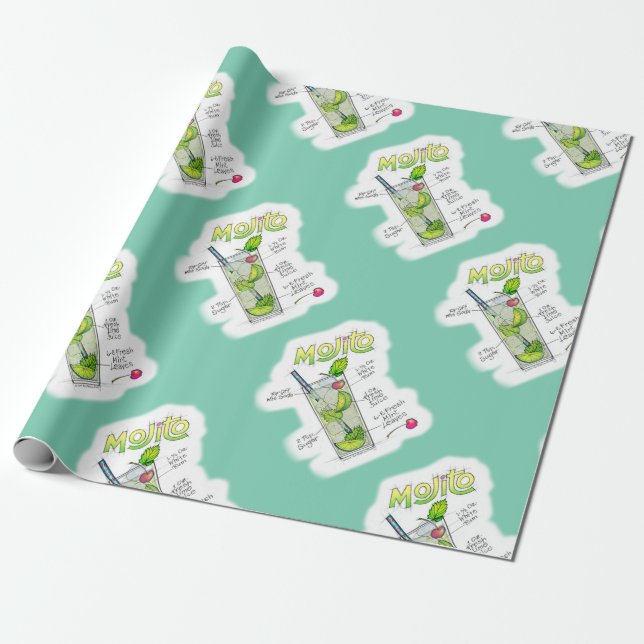 WRAPPING PAPER - MOJITO RECIPE COCKTAIL ART (Unrolled)