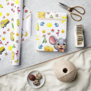Wrapping Paper Mouse Cheese Yellow Stars Truck Cat