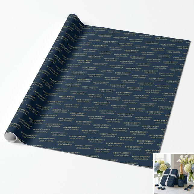Wrapping Paper Name Age Navy & Gold 80th Birthday (SEE FULL SUITE AT BOTTOM)