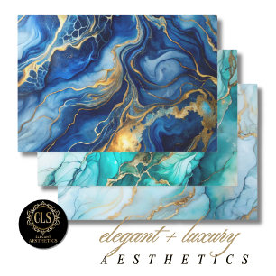 Wrapping Paper - Oceanic and Gold Marbled