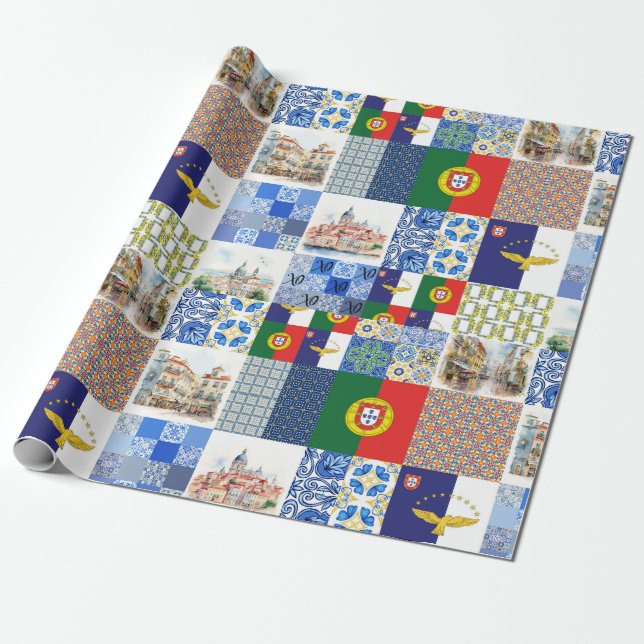 Wrapping Paper of Portugal Flag and Azores Flag (Unrolled)