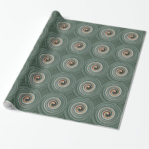 Wrapping paper orange and grey spiral pattern