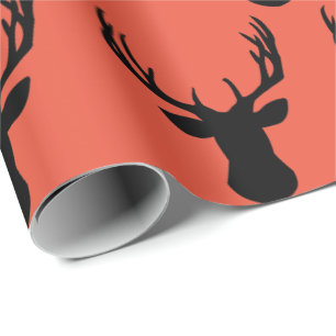 Wrapping Paper - Orange/Red Stag Deer Head