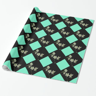 Wrapping paper Orchid flower aqua black harlequin