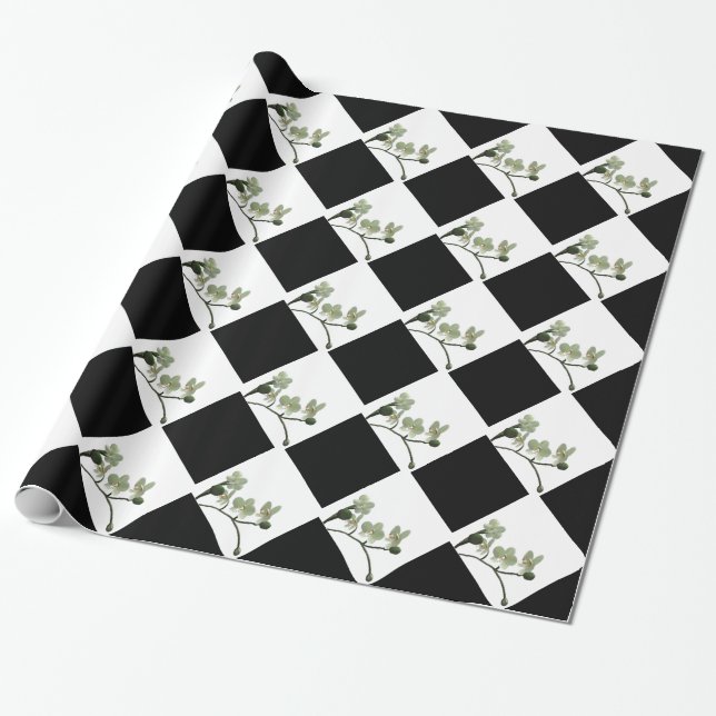 Wrapping paper Orchid flower black-white harlequin (Unrolled)
