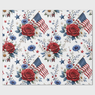 Wrapping Paper - Patriotic Floral American Flag 