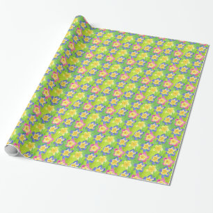 Wrapping Paper: Pink, Blue, Yellow Primroses Paper