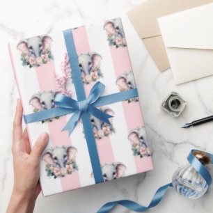 Wrapping Paper Pink & White Stripe Elephant