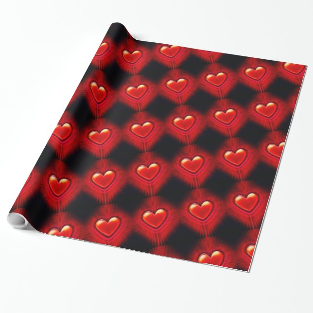 Wrapping paper. Red & black heart design giftwrap. Paper (Unrolled)