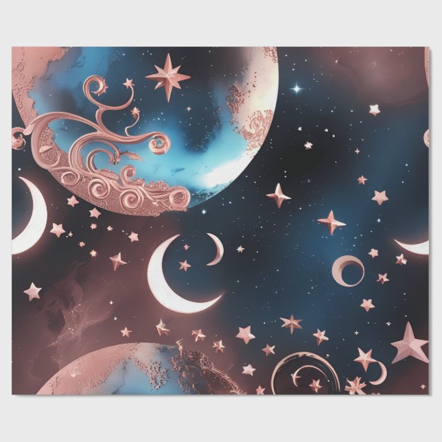 Wrapping Paper – Rose Gold Celestial Moon (Flat)