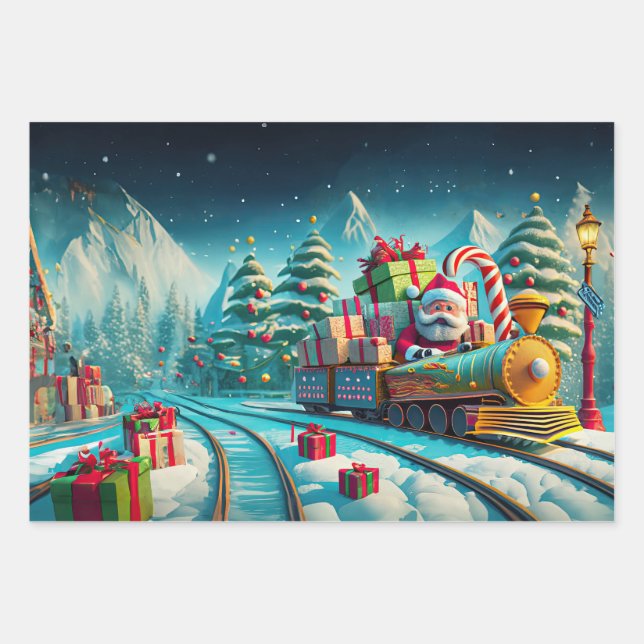 Wrapping Paper Santa North Pole Express Christmas (Front)