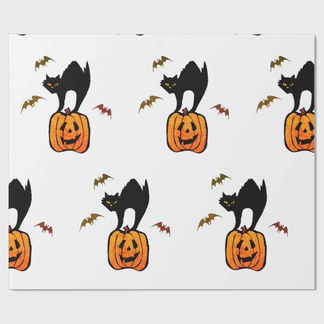 WRAPPING PAPER SCARDY CAT WITH PUMPKIN AND BATS (Flat)