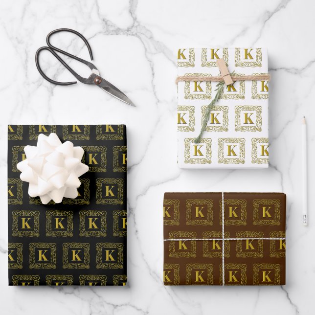Wrapping Paper Set - Monogram K - Celtic Dragon (Front)