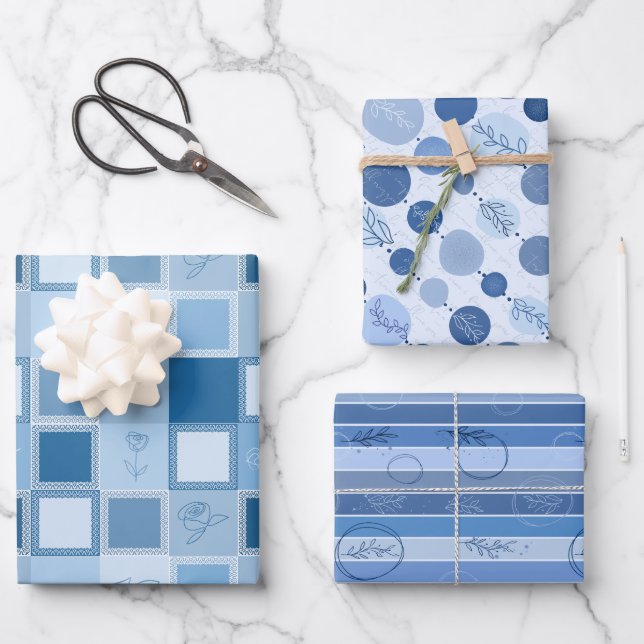 wrapping paper set of 3 flat sheets blue colour  (Front)