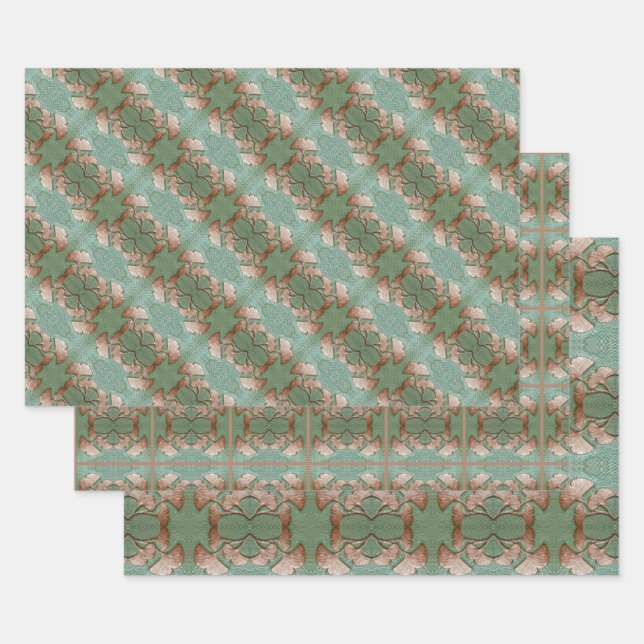 Wrapping Paper set of 3 sheets Gingko leaves  (Set)