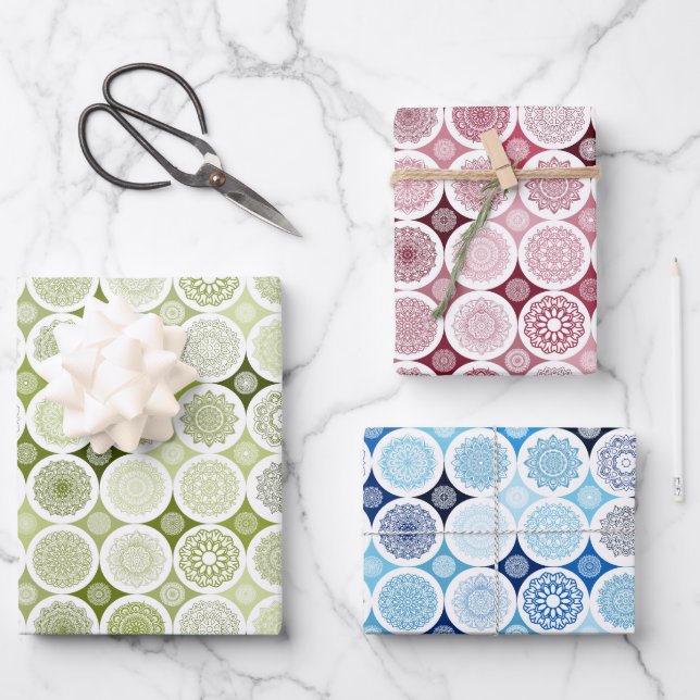 wrapping paper set of 3 sheets mandala pattern (Front)