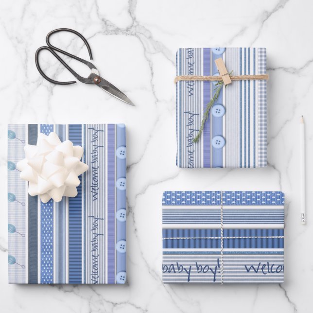 Wrapping Paper Set - Welcome Baby Boy (Front)