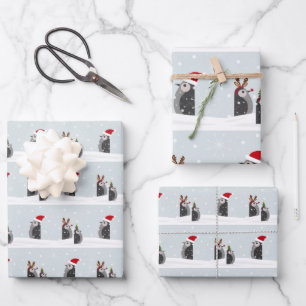 Wrapping paper set with holiday penguins