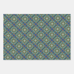 Wrapping paper sheets, blue and green set of 3