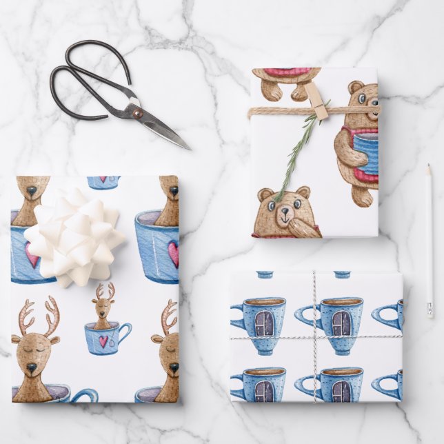 Wrapping Paper Sheets - Deer, Mug, Bear (Front)