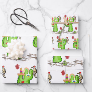 Wrapping Paper Sheets Snake Cactus Bird