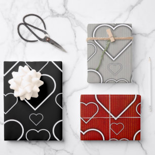 Wrapping Paper Sheets Valentine's Black Grey Red