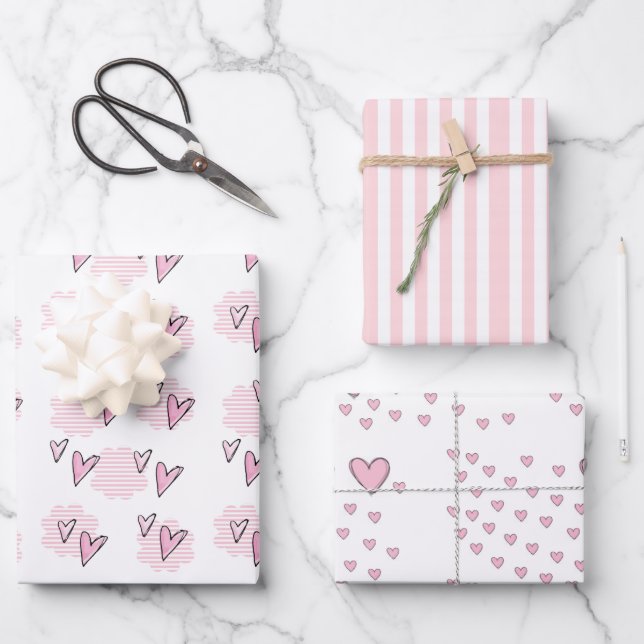 Wrapping Paper Sheets Valentine's Pink Hearts  (Front)