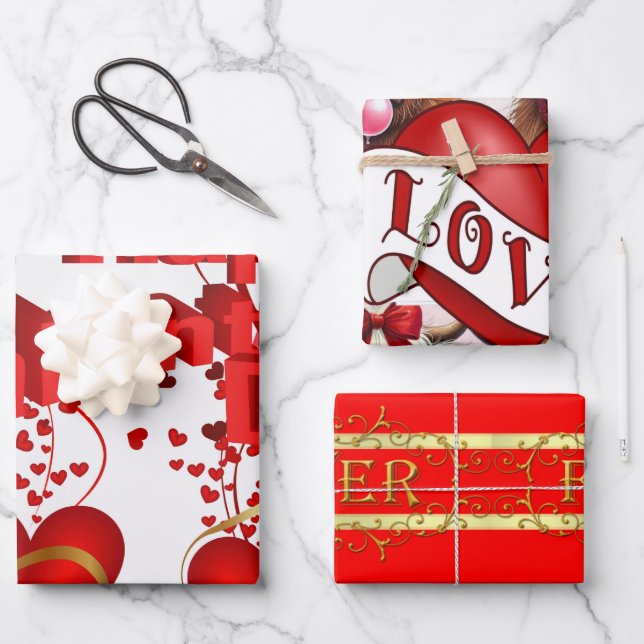 Wrapping Paper Sheets Valentine's Red Hearts  (Front)