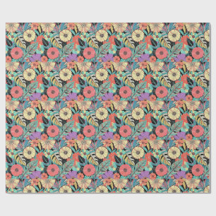 Wrapping Paper, Vibrant Retro Floral Burst Paper